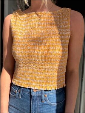 Marea Charlotte Smocked Top in Marigold, size Small